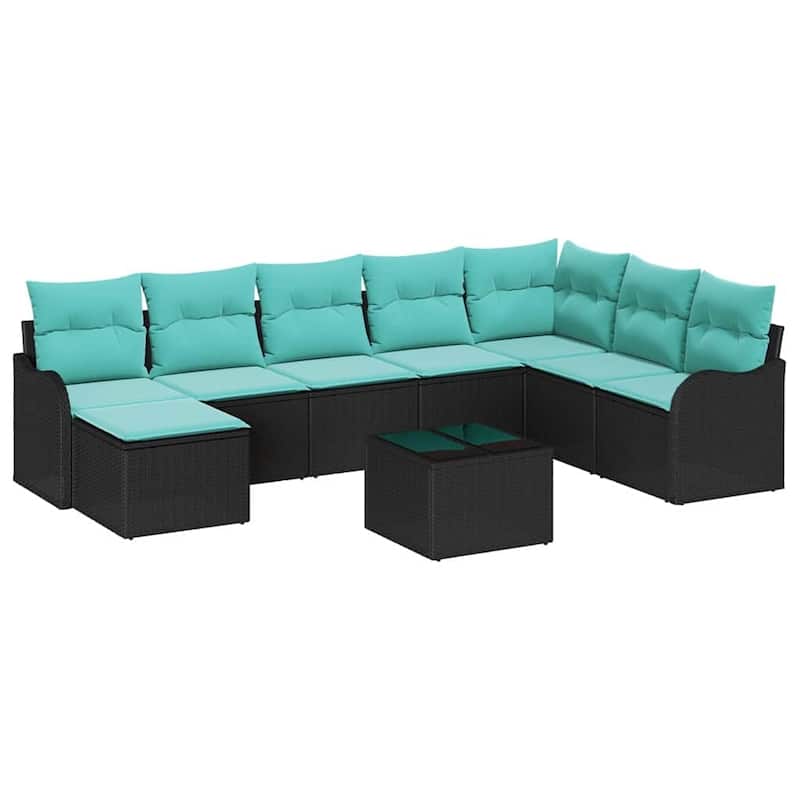 vidaXL 8/9 Patio Sofa Set with Cushions Black/Brown/Grey Poly Rattan - 113.2 x 69.9 x 27.2