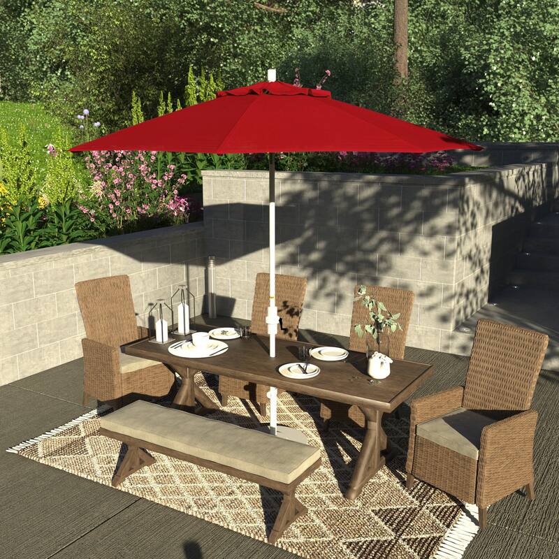 California Umbrella 9' Rd.Crank Lift, Collar Tilt, Aluminum Pole, /Fiberglass Rib Patio Umbrella, White Finish, Olefin Fabric