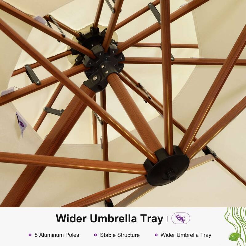PURPLE LEAF 11ft Round Wood Pattern Patio Cantilever Umbrella