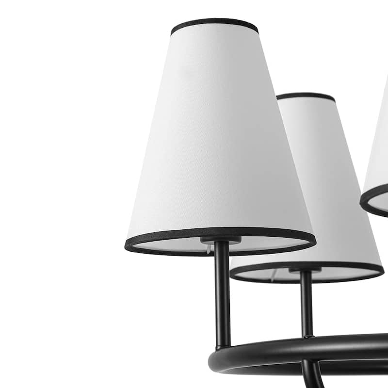 Transitional 6-Light White Fabric Cone Circular Chandelier 25.6 in