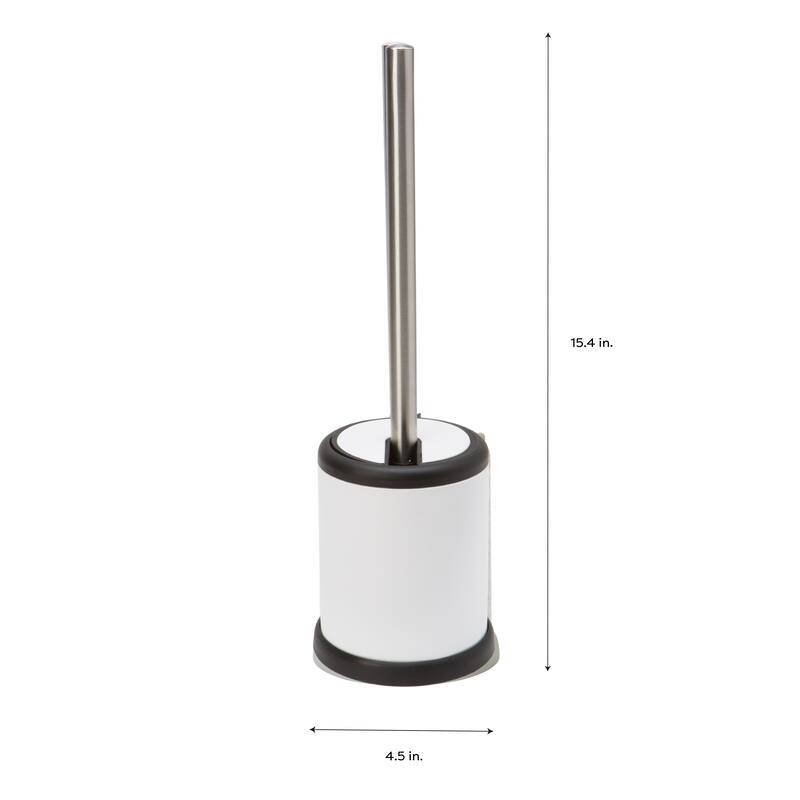 Bath Bliss Self Closing Lid Toilet Brush and Holder in White - 4.5"Rdx 15.4"