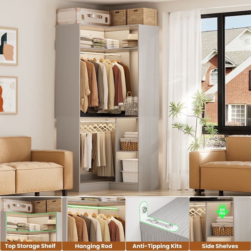 Cimly Freestanding Corner Closet system, Space-saving Closet Organizer for Walk-in Closet