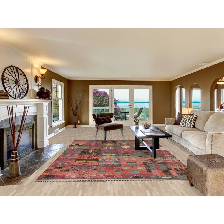 Geometric Plush Moroccan Oriental Rug Hand-Knotted Grey Wool Carpet - 7'9" x 10'5"