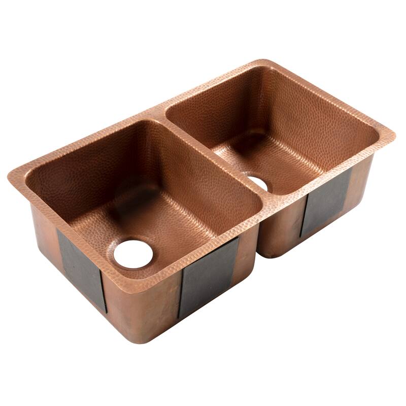 Rivera Copper 32" Double Bowl Undermount Kitchen Sink