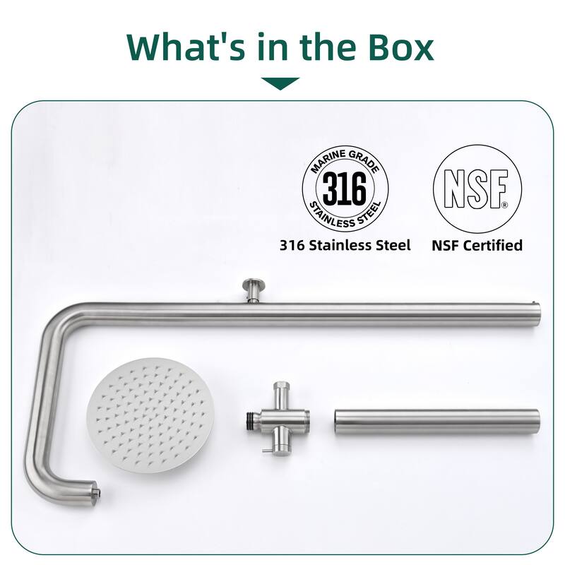 63"H 316 Stainless Steel Wall-Mounted Heavy-Duty Outdoor Shower