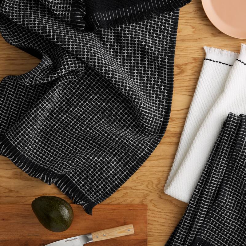 KITCHENAID Gourmet Series Gridlines Kitchen Towels 3-Pack Set, 100% Cotton Absorbent - 18"x28"