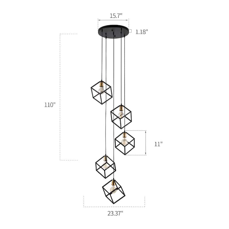 Geometric Pendant Chandelier for Stairway / Staircase, Adjustable Height 5 or 7 Light Cluster