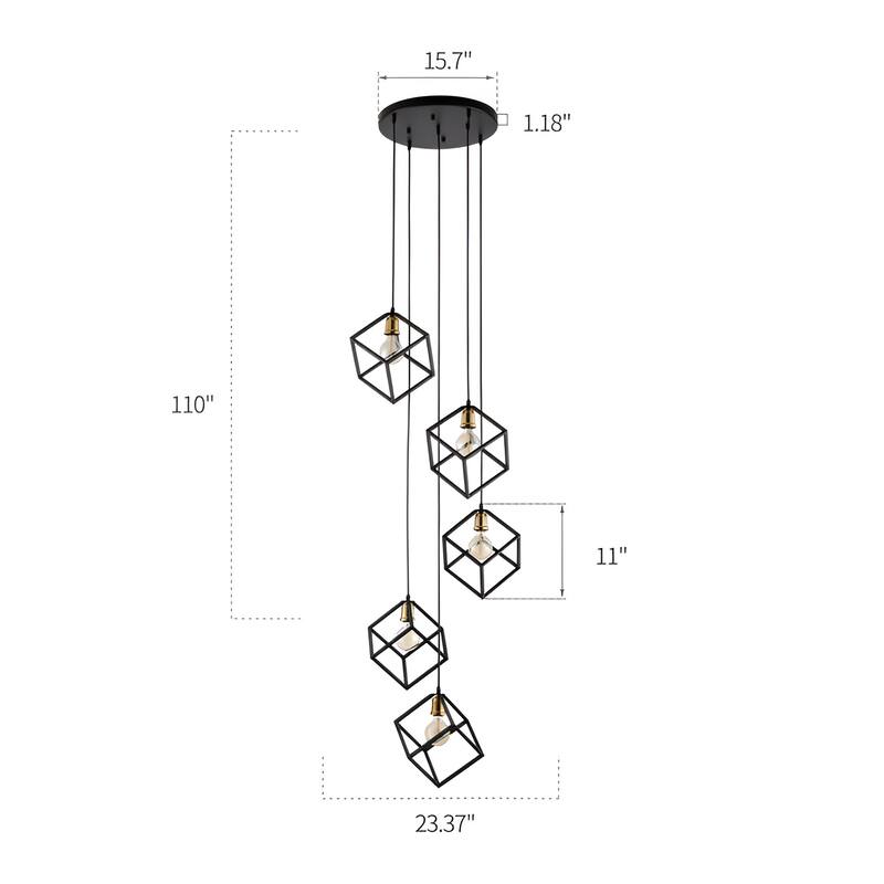 5-Light Chandelier, Geometric Square/Cube Cluster Pendant Lights with Adjustable Height