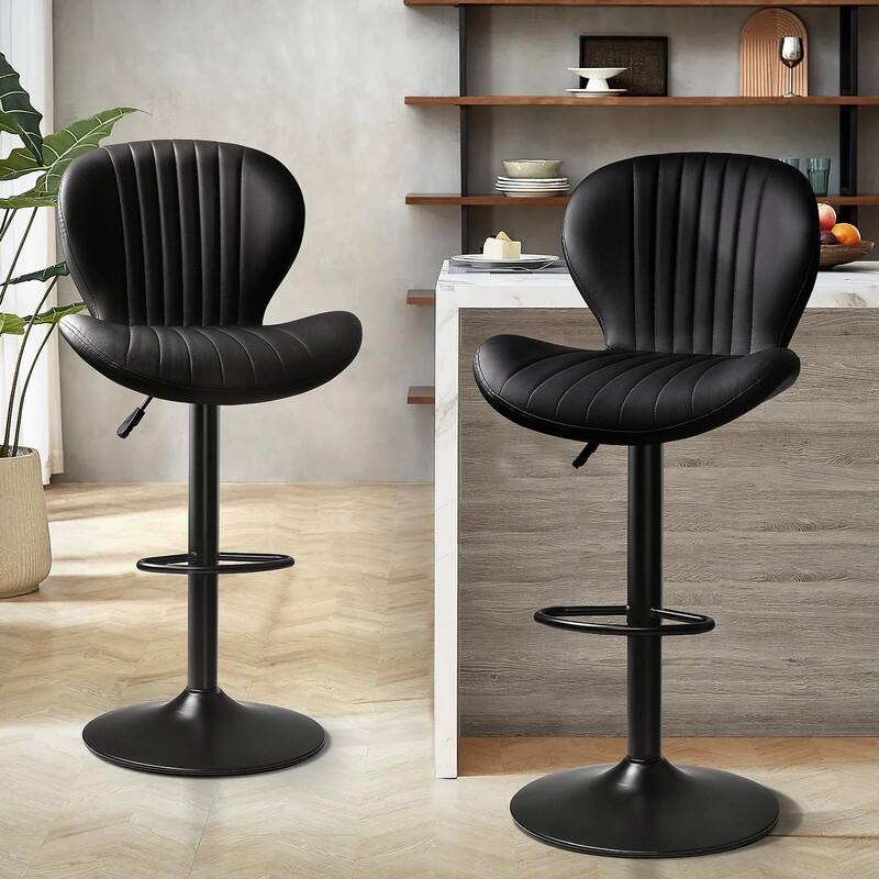 Bar Stools Set of 2,Adjustable Swivel Counter Height Bar Stools - 15.7"D x 19.6"W x 46.9"H - Black