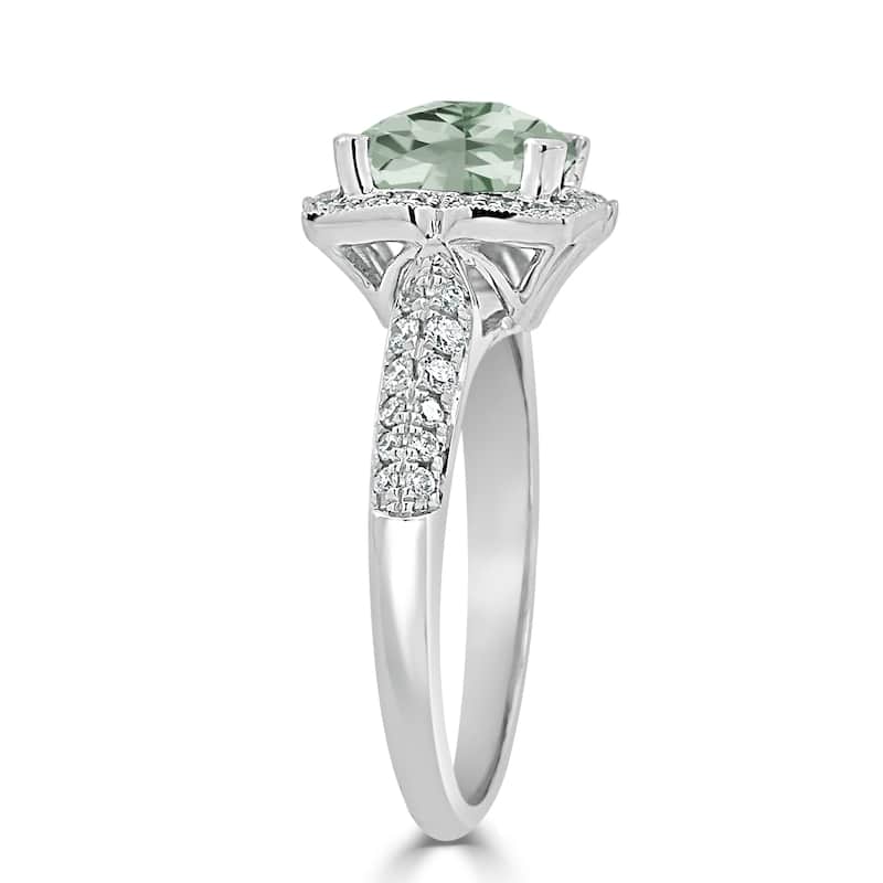 Auriya 3/4ct Fancy Cushion-cut Green Amethyst Halo Diamond Engagement Ring 1/3ctw 14k Gold