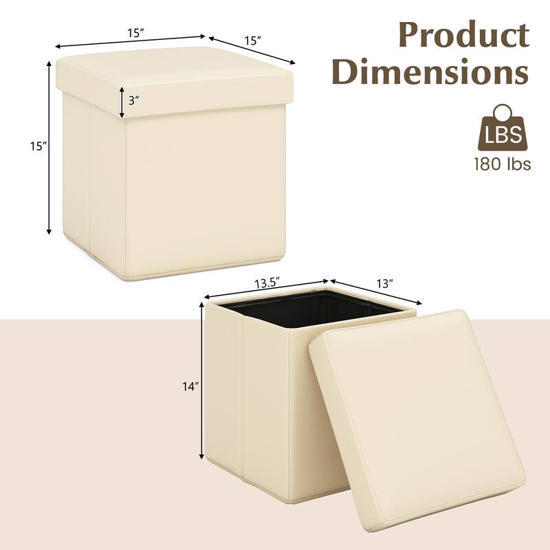Gymax Folding Storage Ottoman Upholstered Square Footstool PVC Leather