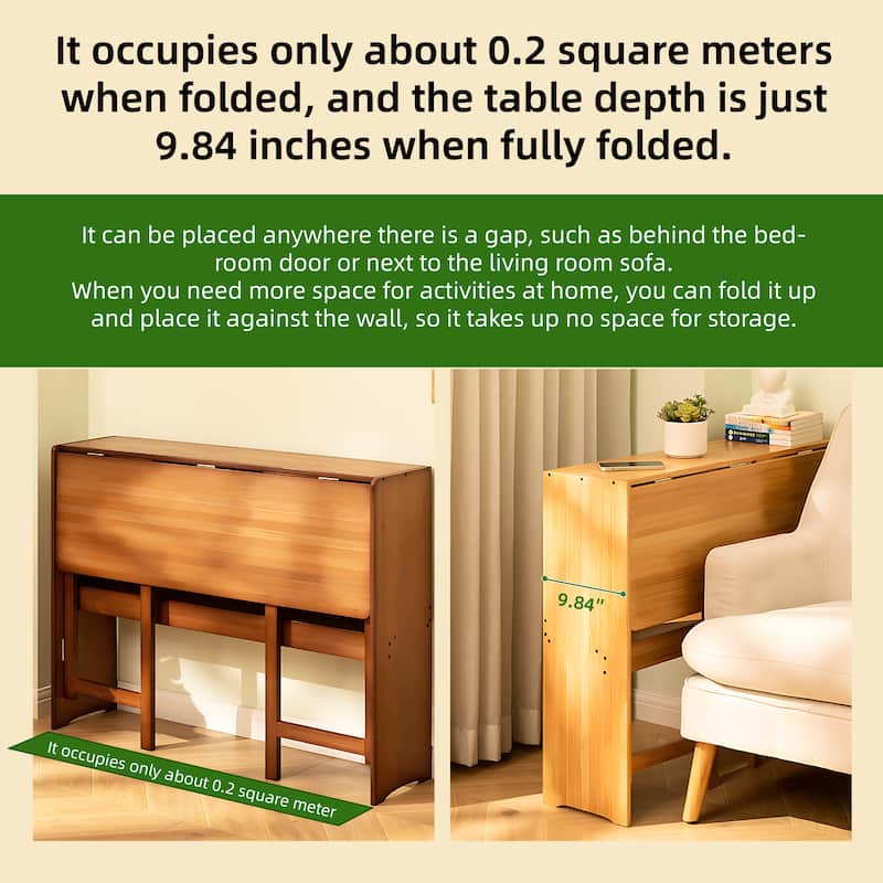 Bamboo Folding Desk,Space-Saving Computer Desk for Small Spaces, Foldable Study Table for Bedroom, Home Office, Dorm