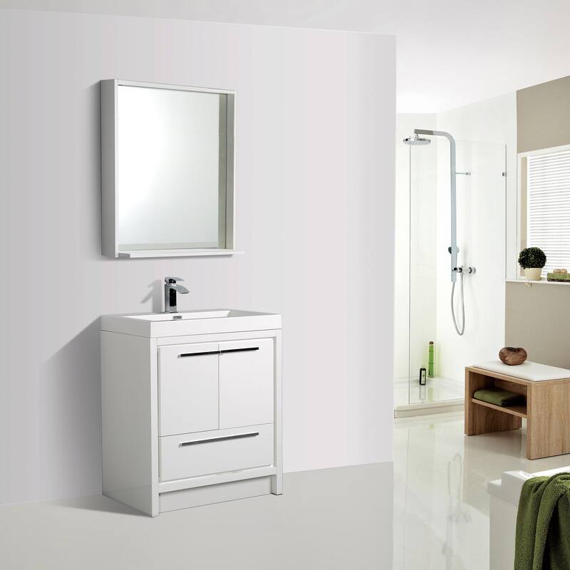 Freestanding Bathroom Vanity Set in HG-White with Integrated Solid Surface Sink