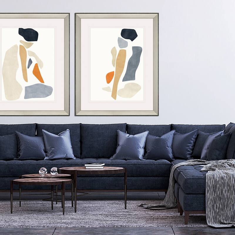 Silhouette Blocks Reflect Framed Art Giclee Under Glass - Blue