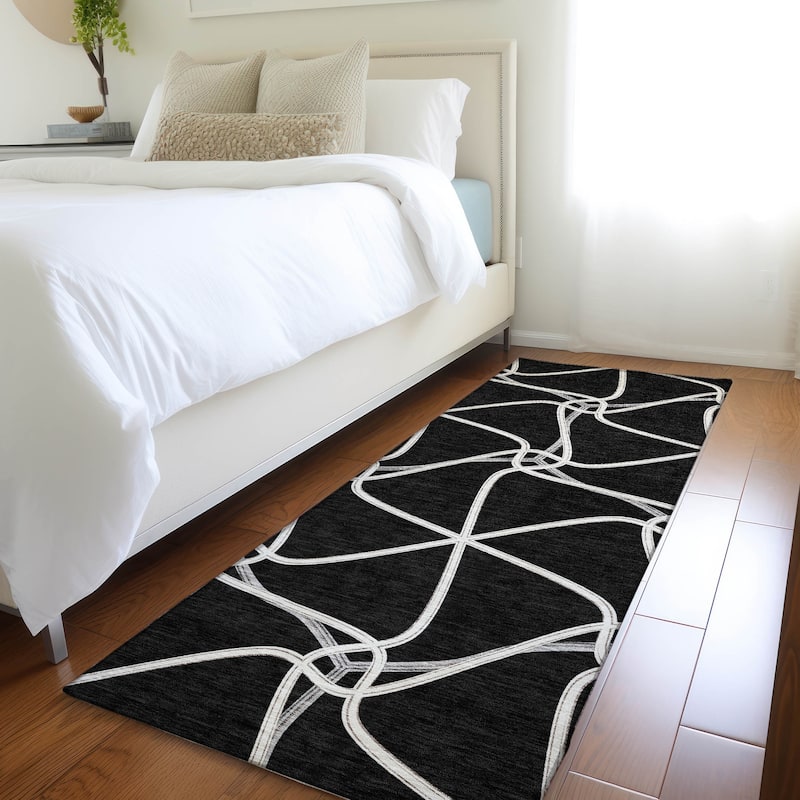 Premium Washable Super Soft Contemporary Geo Mayfield Rug - Black - 2'3" x 7'6"