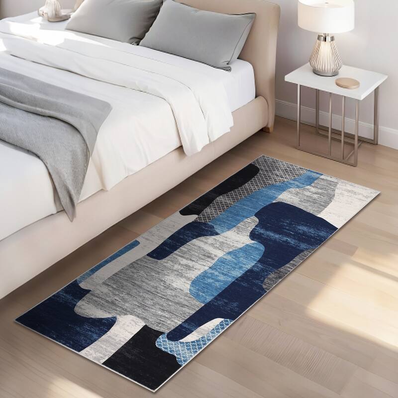 Area Rug Modern Abstract Rugs for Living Room Geometric Non-Slip Backing Low Pile Floor Carpet
