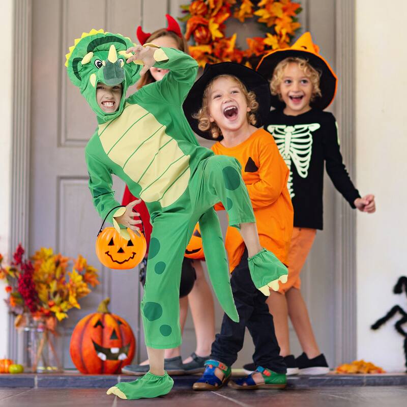 Halloween Dinosaur Costume Triceratops Dress Up Deluxe Triceratops Costume Orange for Kids,L