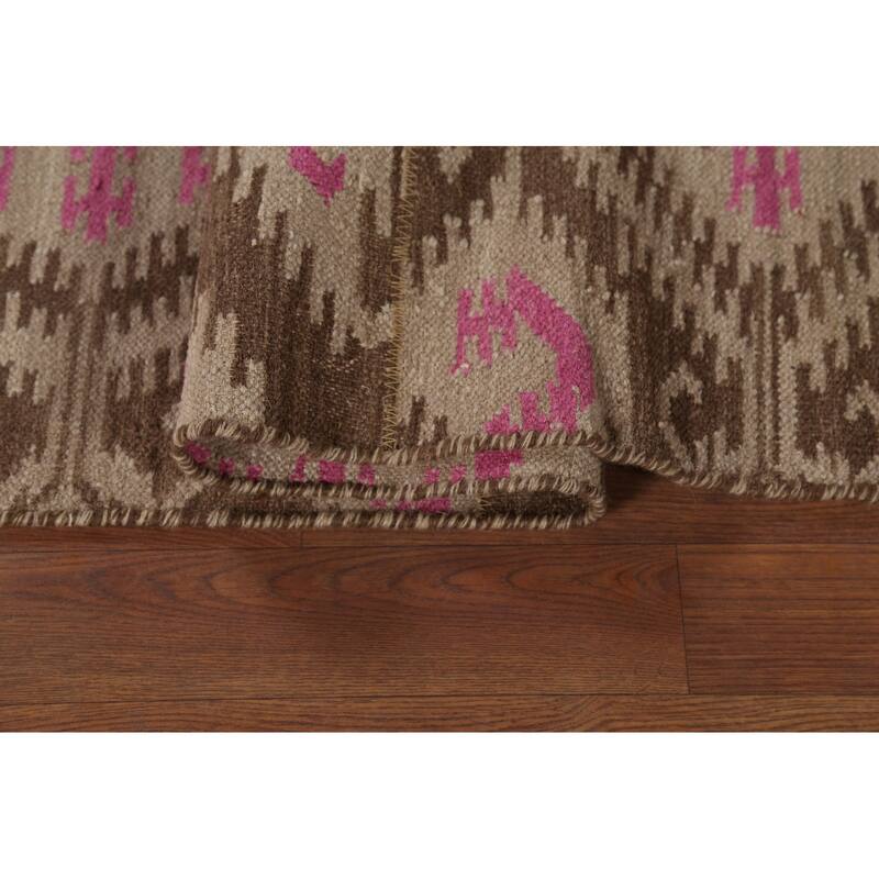 Flat Weave Pile Kilim Oriental Area Rug Hand-Knotted Wool Carpet - 4'10"x 7'10"