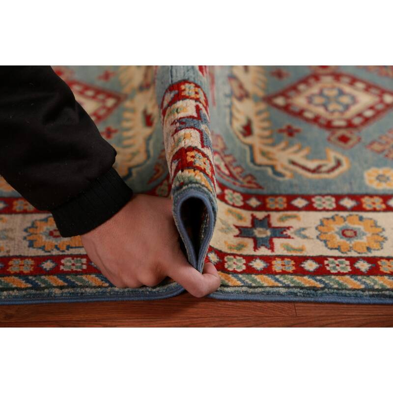 Light Blue Kazak Foyer Rug Hand-Knotted Wool Carpet - 2'8"x 3'9"