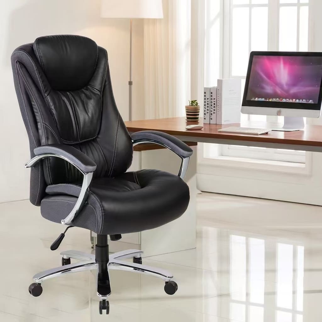 High backrest PU material office chair with adjustable height - N/A