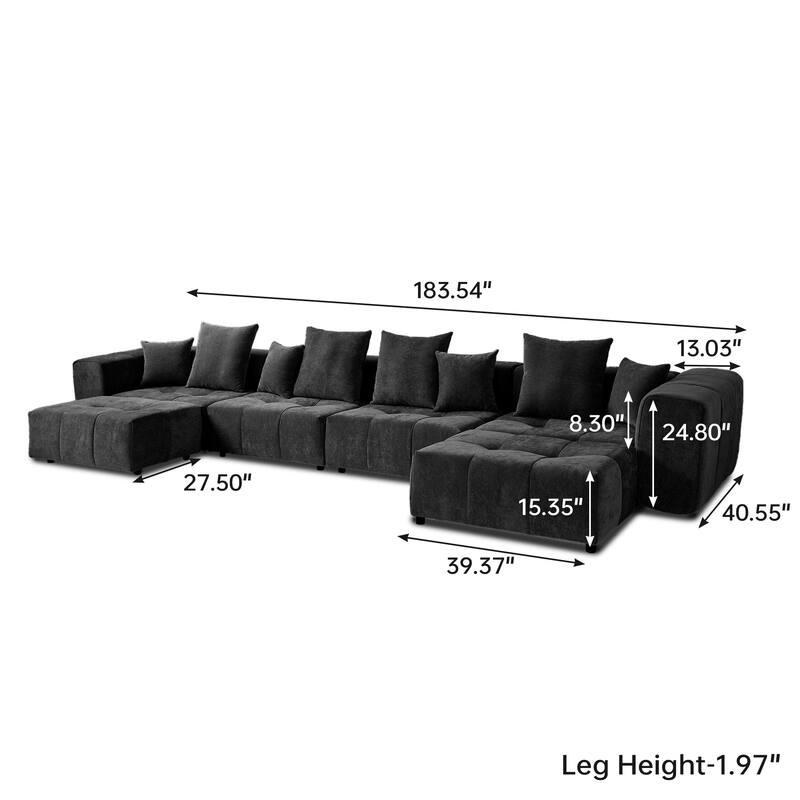 Extra Large U Shaped Linen Modular Sectional Couch with Ottoman for Living Room