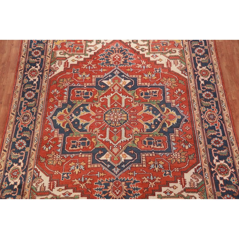 Orange Heriz Serapi Oriental Area Rug Handmade Wool Carpet - 8'11" x 12'1"