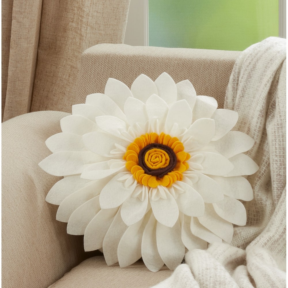 Felt Flower Design Poly-Filled Throw Pillow