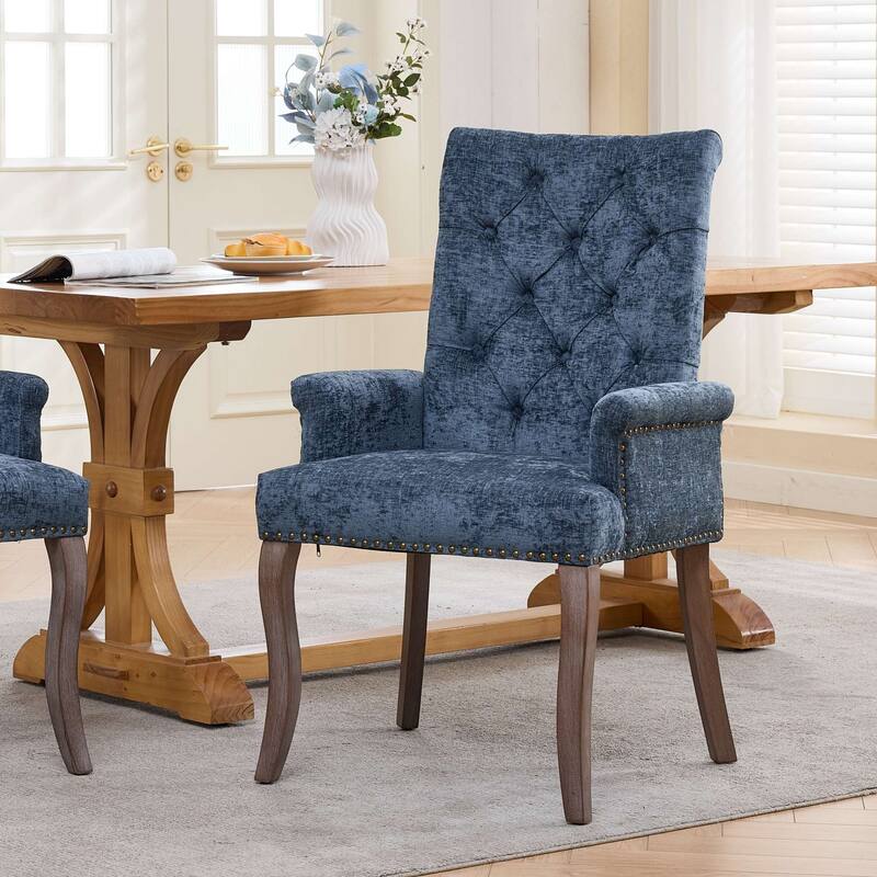 Roomfitters Upholstered Dining Chairs with Barrel Back and Wood Legs, Modern Accent Side Chairs for Living Room - Blue