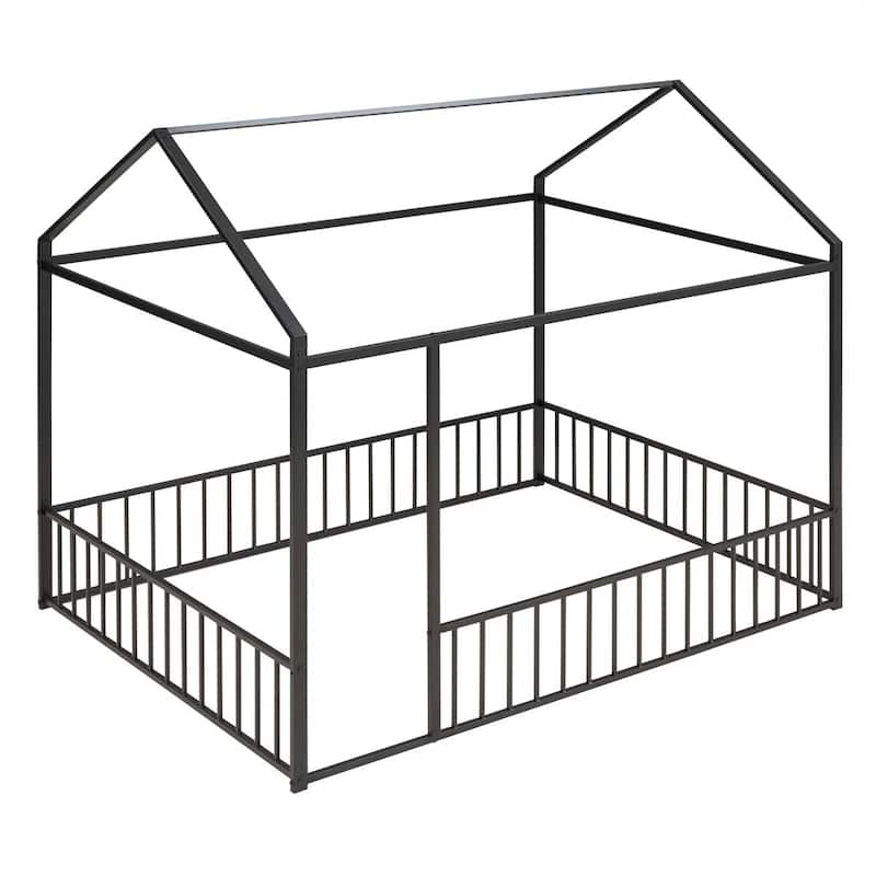 Metal Bed House Bed Frame with Fence