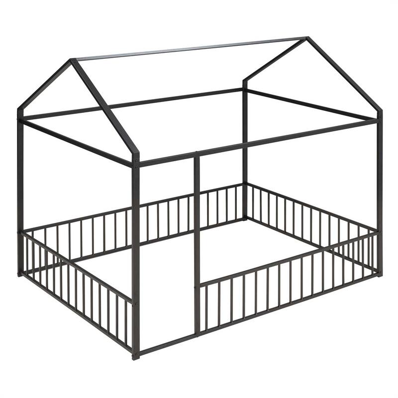 Metal House Bed Frame with Fence,for Kids,Teens,Girls,Boys