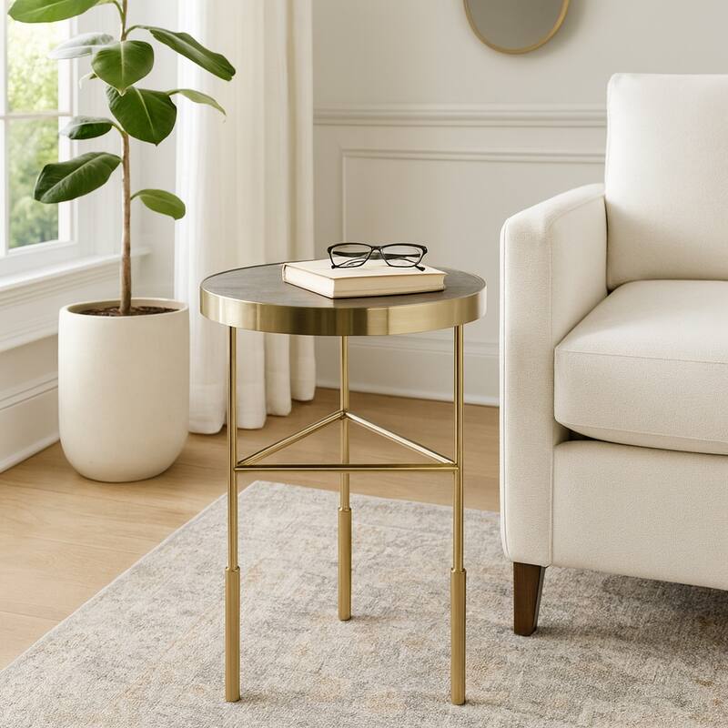 Stone Metal Side Table Round Top Slim Base Home Decor - 22" White - 21.75"