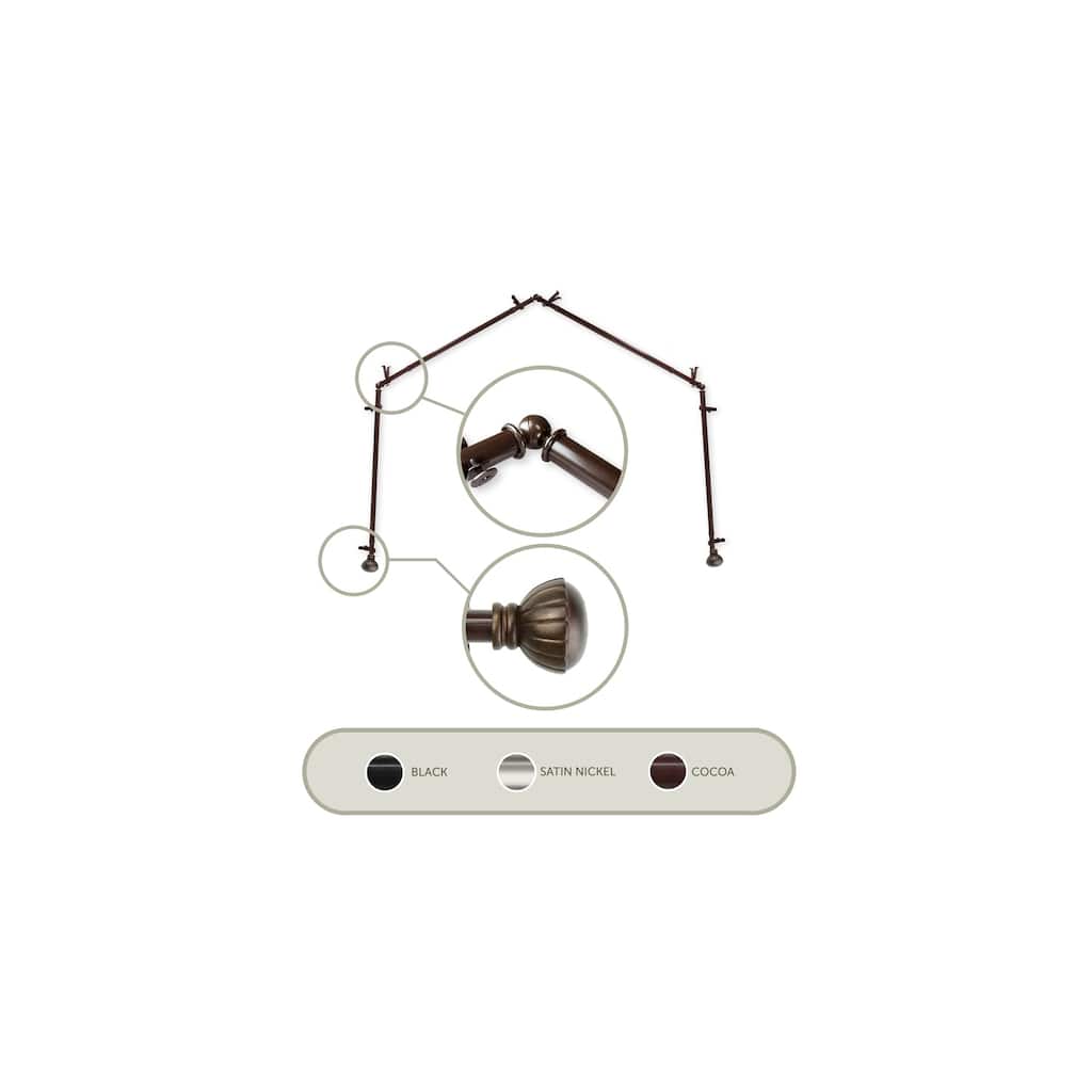 Bay Window Curtain Rods & Hardware Set - Adjustable Telescoping Rods, Decorative Finials, Cocoa Finish - M