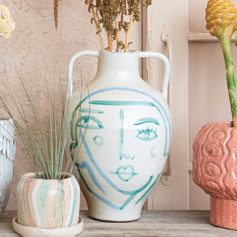 Hand-Painted Terra-cotta Vase with Crackle Glaze