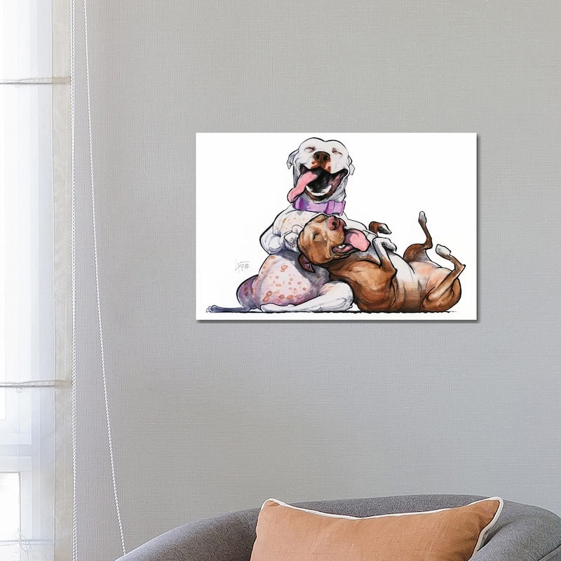 iCanvas "Pit Bull BFFs" by Canine Caricatures Canvas Print - 18x26x1.5
