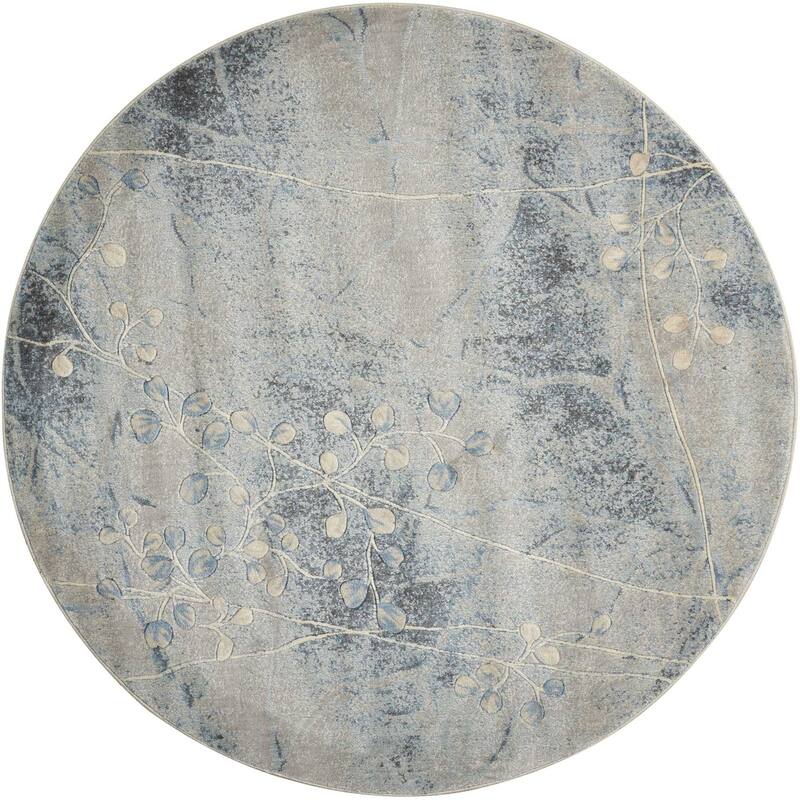 Caki Power Loomed Geometric Floral Area Rug By HomeRoots - 6' Round