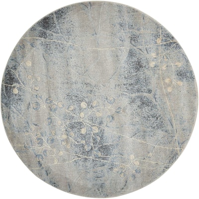 Caki Power Loomed Geometric Floral Area Rug By HomeRoots - 6' Round
