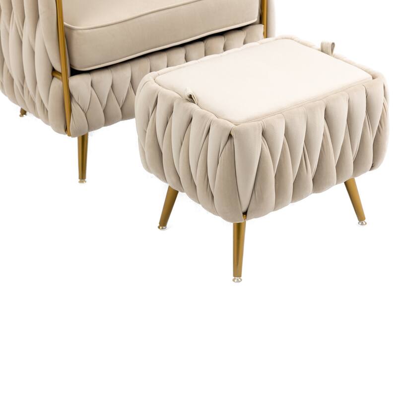 Accent Chair with Storage Ottoman, Modern Hand Woven Vanity Chair (Pink)