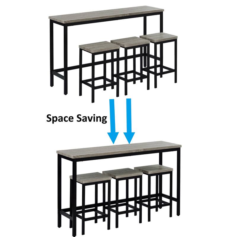 Stylish 4-Piece Dining Table Set with Long Rectangular Table, Stools, and Storage-Friendly Design for Apartments