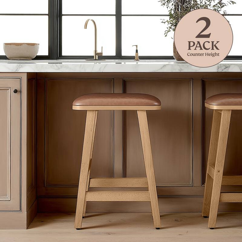 Bower Home Upholstered Wood Saddle Stools - Set of 2 - Counter Height
