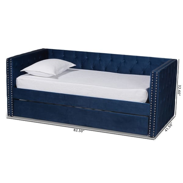 dimension image slide 1 of 3, Larkin Modern Velvet Fabric Upholstered Daybed with Trundle