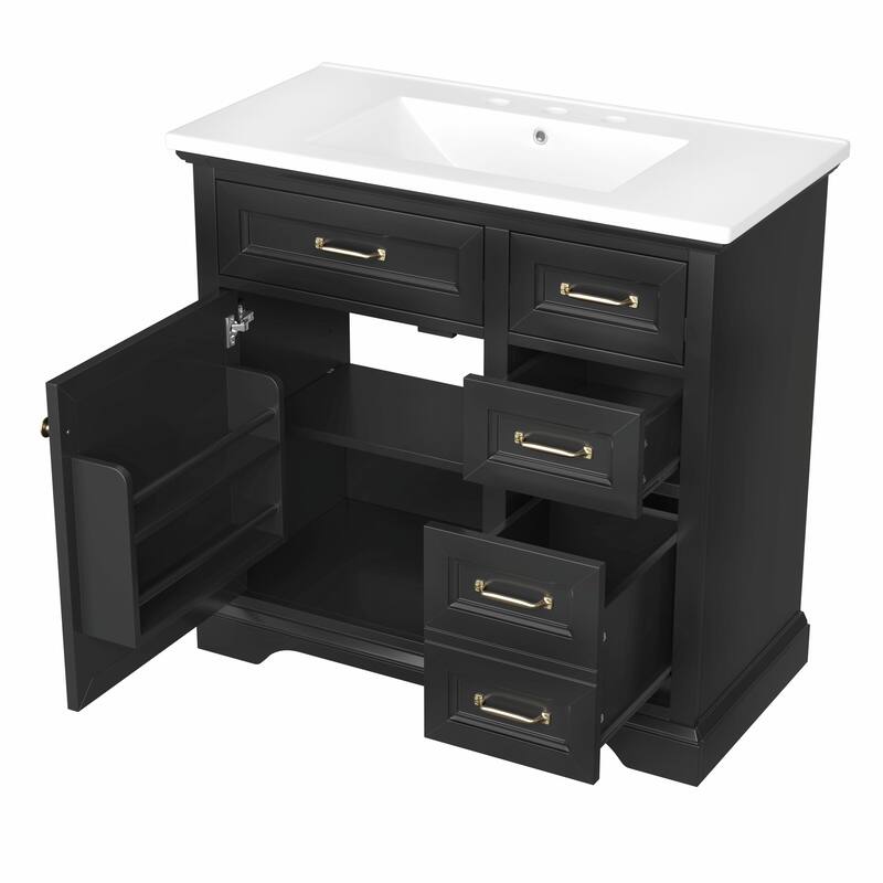 36" Bathroom Vanity with Sink, Tip-out Drawers & Soft-Close Door Hinges