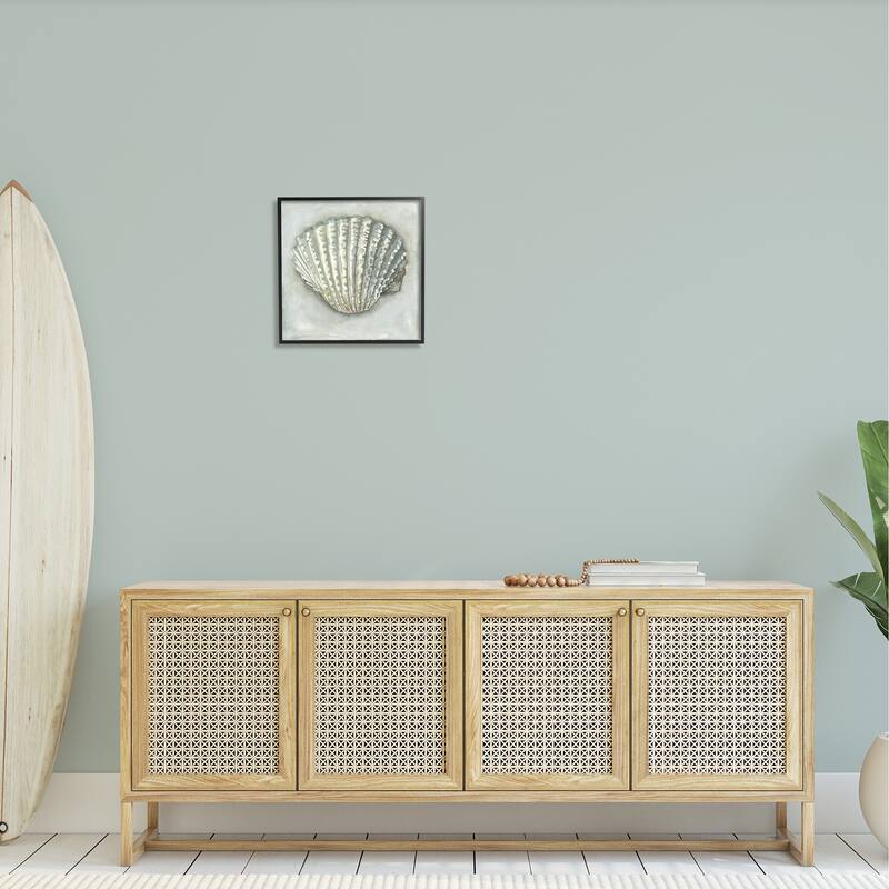 Stupell Clam Shell Nautical Grey Framed Giclee Texturized Wall Art, Design By Erica Christopher