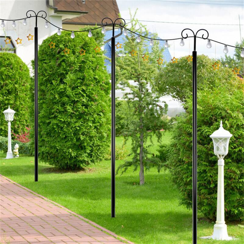 2 Pack Outdoor String Light Poles with Hook and 5-Prong Base