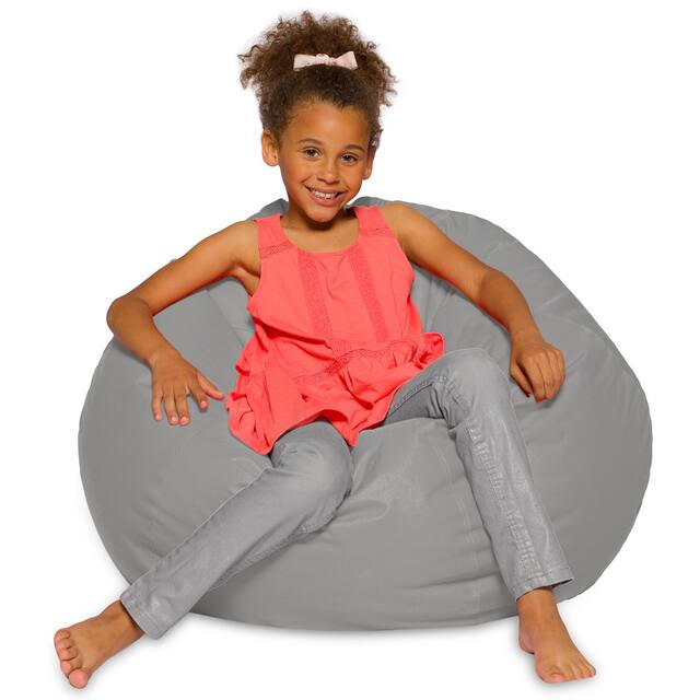 Kids Bean Bag Chair, Big Comfy Chair - Machine Washable Cover - 38 Inch Large - Solid Gray