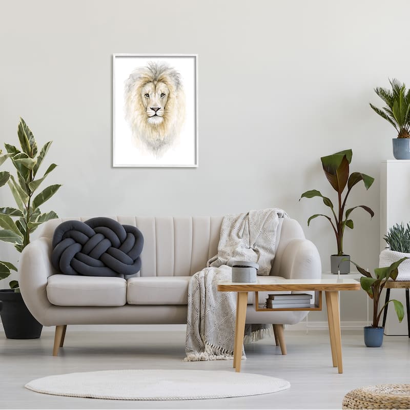 Stupell Lion Mane Watercolor Portrait Kids' Nursery Safari Animal Framed Wall Art - Yellow