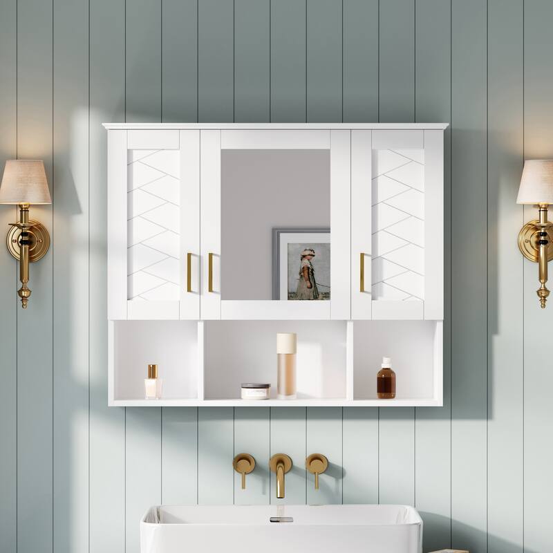 Roomfitters 35 Inch 2-in-1 Wall Mount Medicine Cabinet, Mirror Storage with Adjustable Shelves & Soft Close