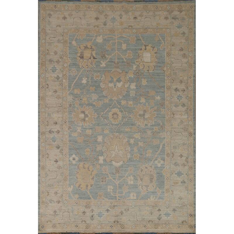 Vegetable Dye Blue Oushak Turkish Area Rug Hand-knotted Wool Carpet - 5'3" x 7'0"