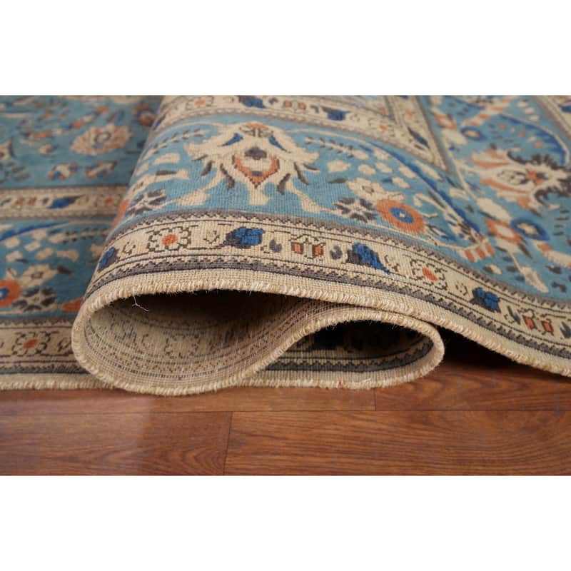 Blue Tabriz Vintage Persian Area Rug Handmade Living Room Wool Carpet - 9'8" x 12'7"