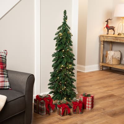 Pre-Lit Pencil Alpine Artificial Christmas Tree - 4' - Clear Lights - 4 Foot