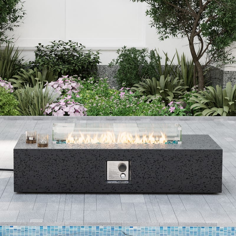 COSIEST Outdoor 56-Inch Rectangular Propane Fire Pit - With Wind Guard&Blue Fire Glass